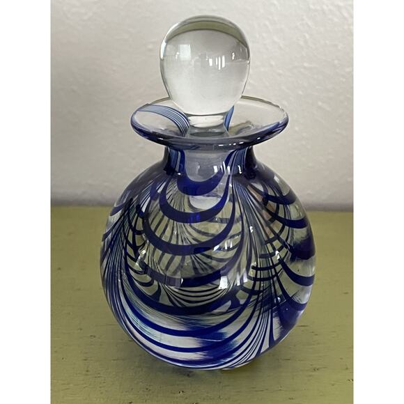 MMA art glass Blue swirl perfume bottle Paperweight 4.5”x 3” Marigold Glass - Picture 5 of 9